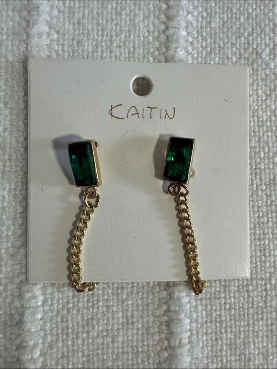 Katin Jewelry - Katin Gold Chain Earrings with Deep Green Rectangular Stones